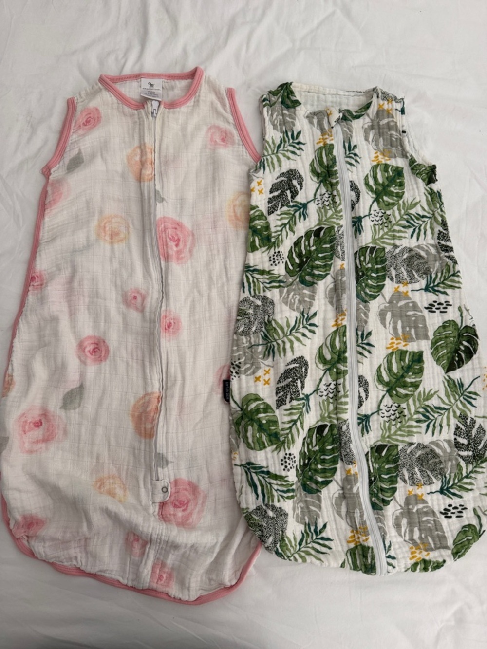 Bebe au Lait Floral Pink & Tropical Green Muslin Sleep Sacks 6-12 months